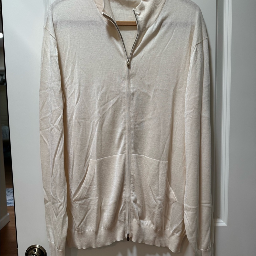 Men's Classic Cream Cardigan. Silk/cashmere; Italian luxury boutique